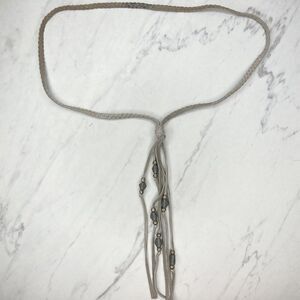 Braided Gray Leather Suede Beaded Tassel Knotted Necklace